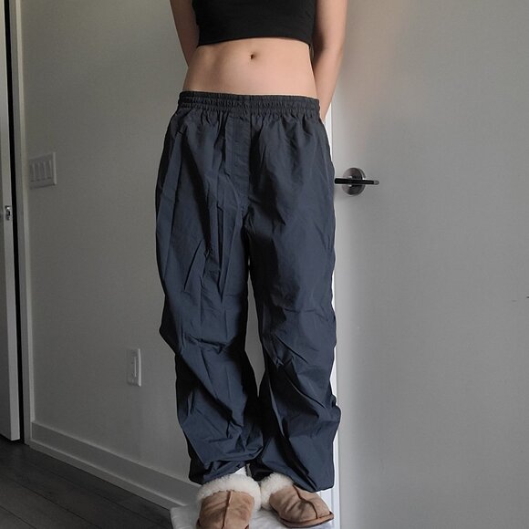 Pants - Dark Gray Windbreaker Wide Leg Jogger Sweatpants